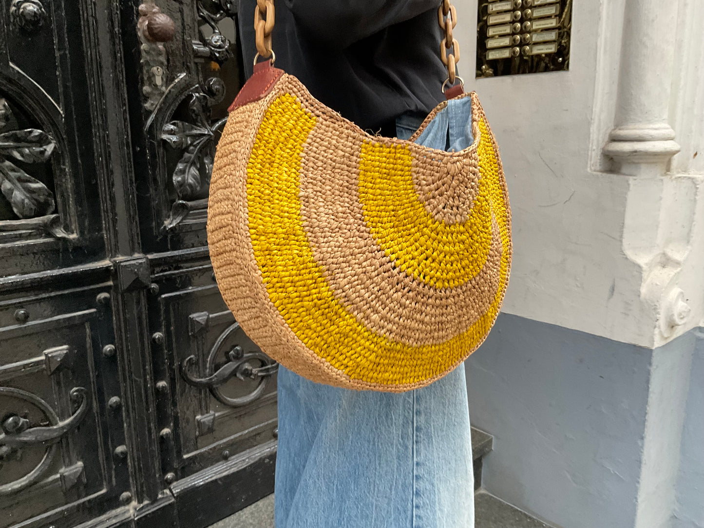 Tasche Raffia halbrunde Umhängetasche